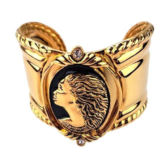 Coreen Simpson Jewelry - Vintage Coreen Simpson Gold Tone Black Cameo Avon Regal Beauty Cuff Bracelet